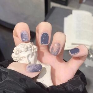 Glacial Blue Short Square Press-On Nails | Acrylic False Nails | Reusable Nail